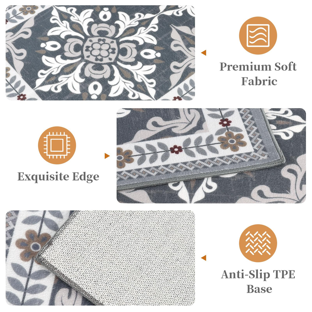 DailyCuddles kitchen rug 20x59 grey geometric pattern provides extra coverage with firm stability.