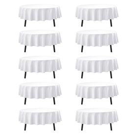 DailySet 90-inch white round tablecloth close-up weave highlighting durable polyester