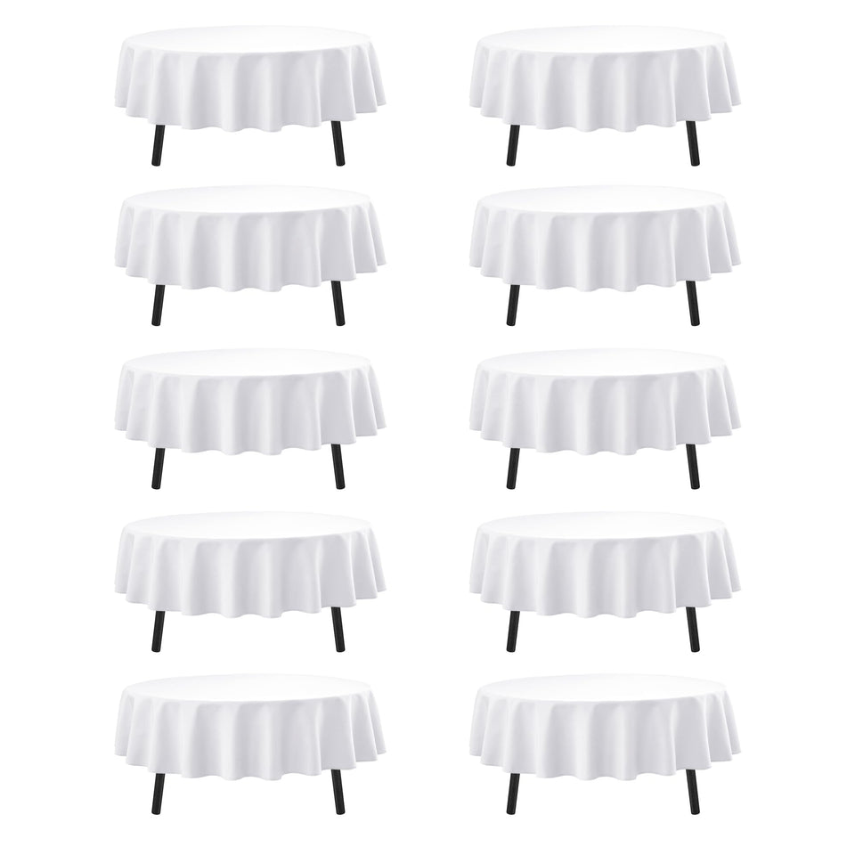 DailySet 90-inch white round tablecloth close-up weave highlighting durable polyester