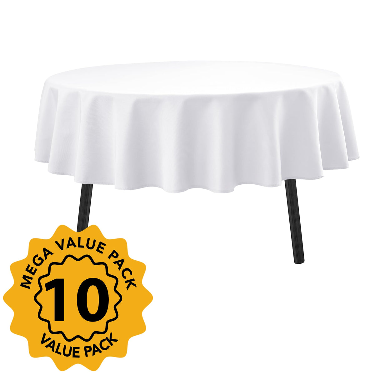 DailySet 90-inch white round tablecloth draped on table for polished look