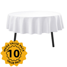 DailySet 90-inch white round tablecloth draped on table for polished look