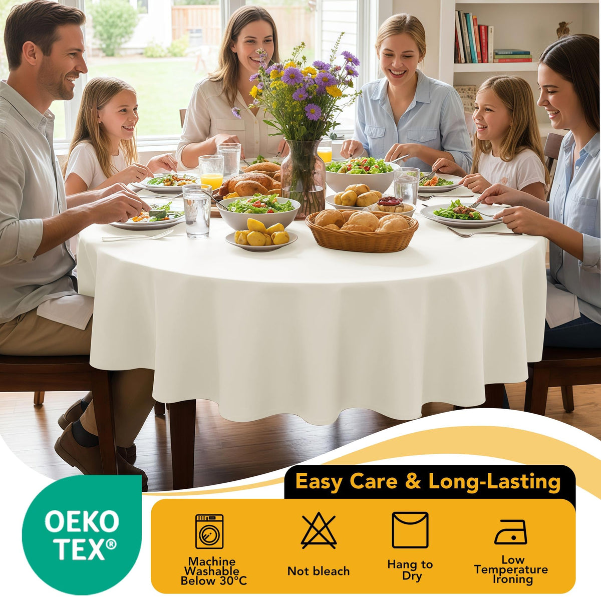 Dailyset 5-6 ft round table drape creating a snug, elegant cover