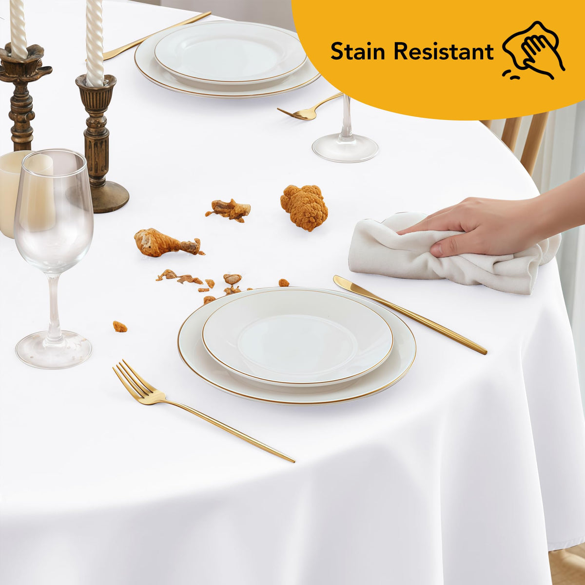 DailySet bright white tone tablecloth on table for versatile decor