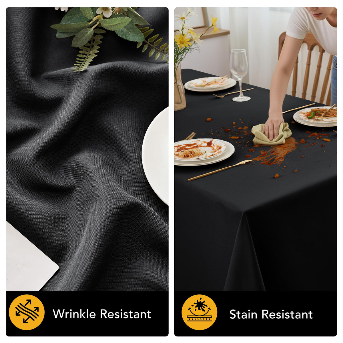 Elegant drape of a DailySet tablecloth over a 6-foot rectangle table