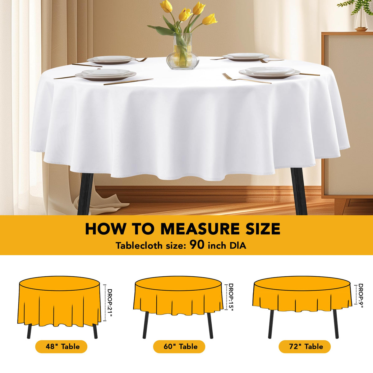 DailySet 4-5 ft round table fit shows snug elegant drape
