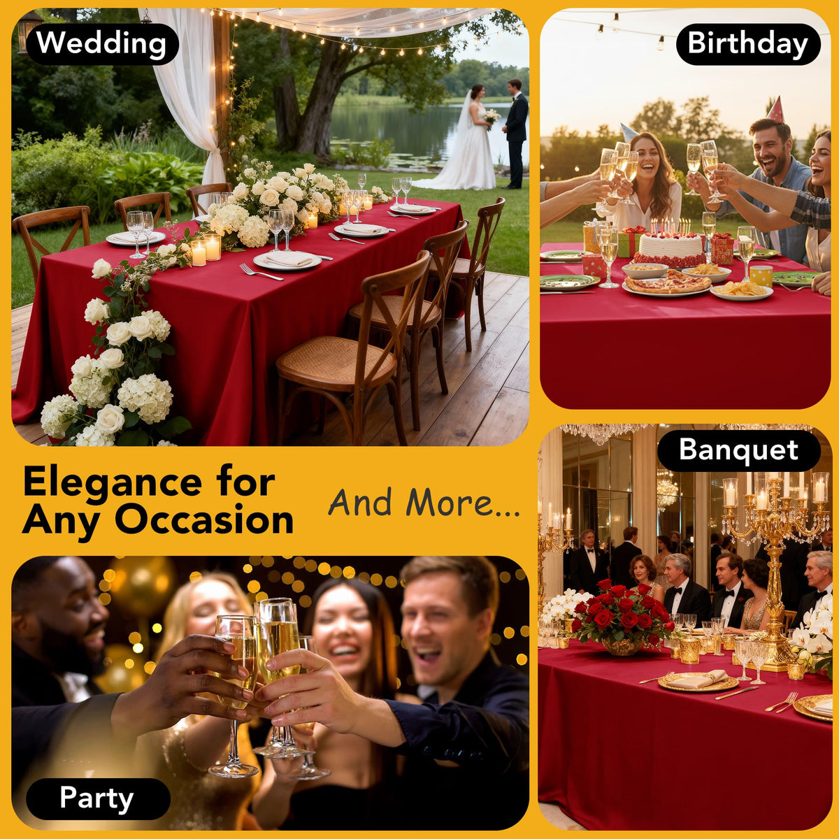 Dailyset machine-washable red tablecloth for reusable event use.