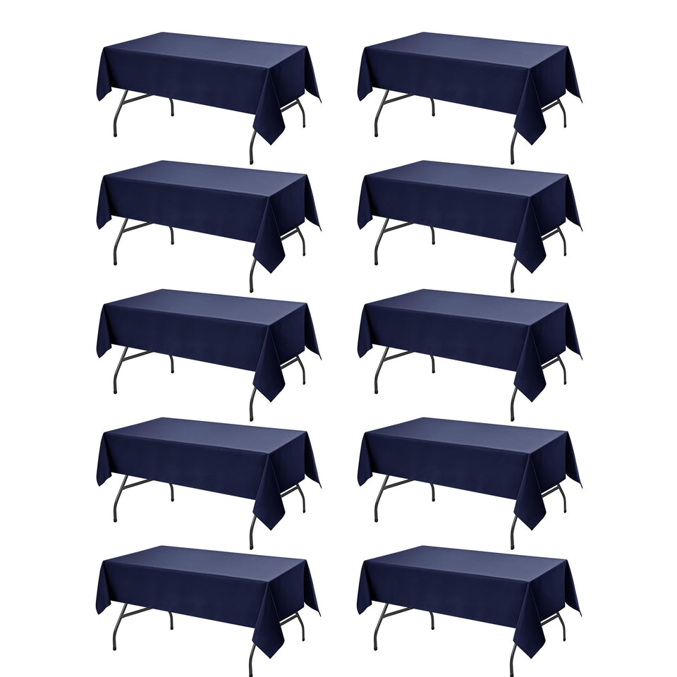 Dailyset navy tablecloth on a 6-foot table for a polished wedding setup.