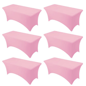 Dailyset pink spandex tablecloth on a 6ft table with secure fit