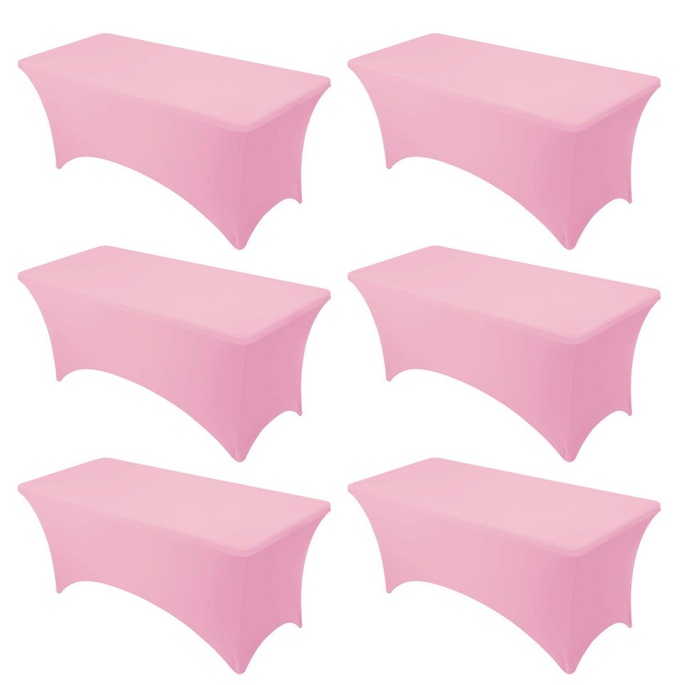 Dailyset pink spandex tablecloth on a 6ft table with secure fit