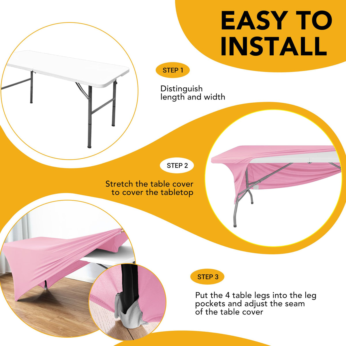 Easy setup of 6ft Dailyset pink spandex tablecloth