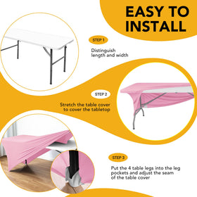 Easy setup of 6ft Dailyset pink spandex tablecloth