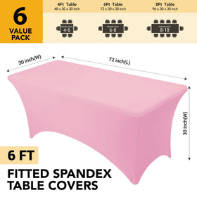 Six-pack Dailyset pink spandex tablecloths ideal for multi-table venues