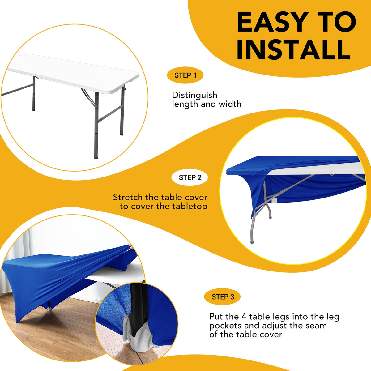 Dailyset oeko-tex-certified tag on royal blue tablecloth indicating safety and eco quality