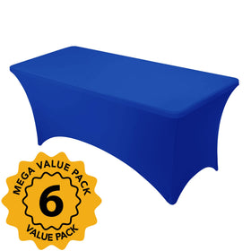 Dailyset close-up of stretch fabric on royal blue spandex tablecloth showing secure fit