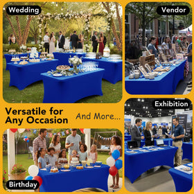 Dailyset royal blue spandex tablecloth remains smooth, resistant to wrinkles after use