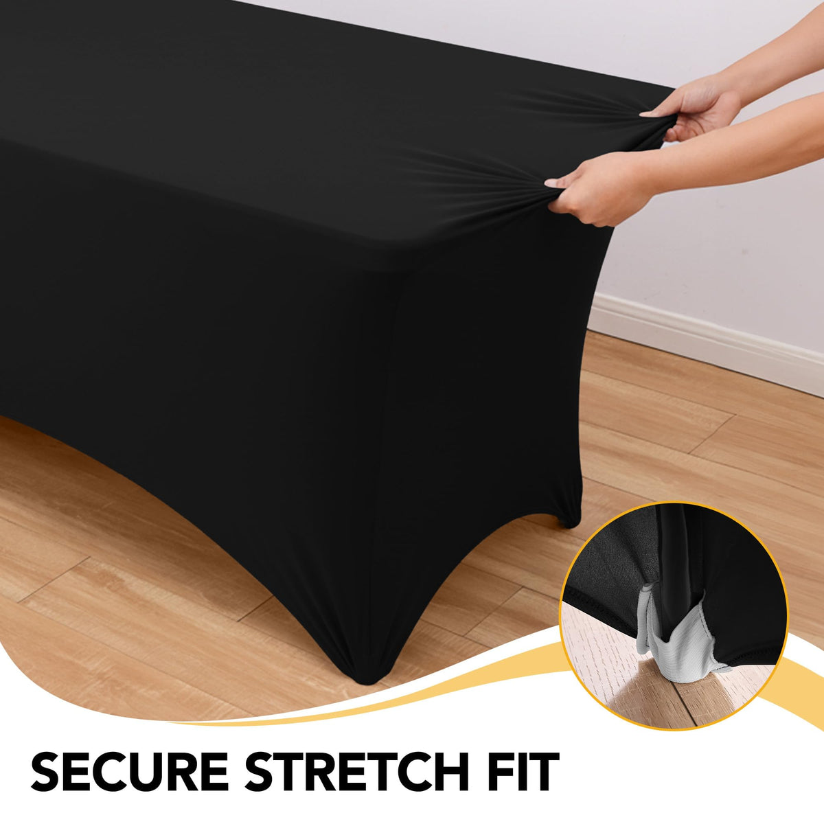 Dailyset spandex-polyester-blend fabric provides stretch for easy fitting.