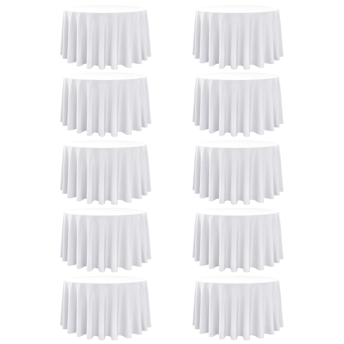 Dailyset 108-inch white round tablecloth flatlay showing stain-resistant fabric for events.