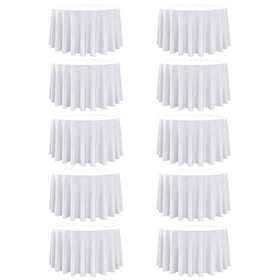 Dailyset 108-inch white round tablecloth flatlay showing stain-resistant fabric for events.