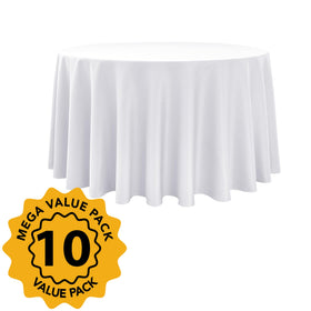 Dailyset 108-inch white round tablecloth with wrinkle-free drape for weddings.