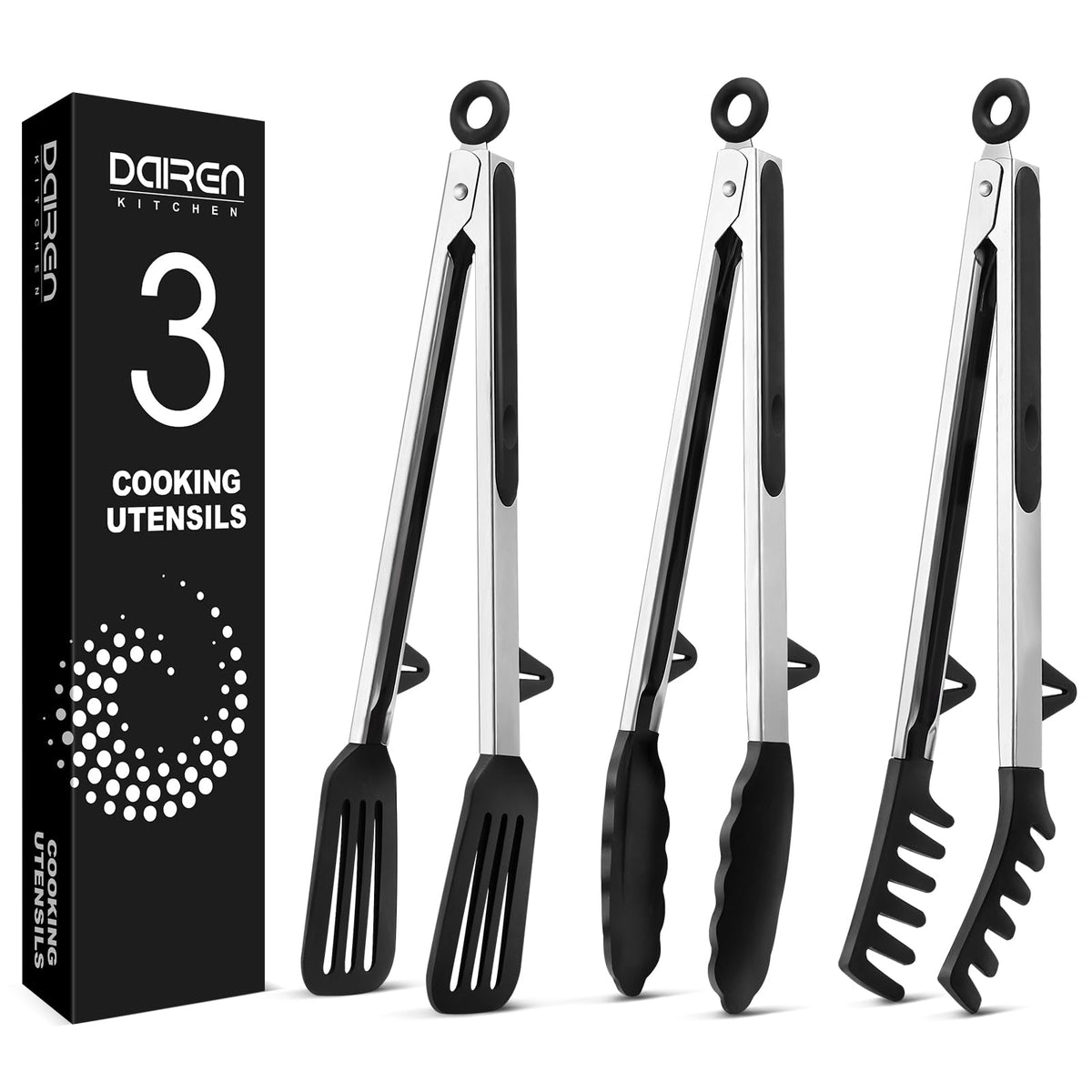 DaiRen Kitchen 12-inch tong with nonscratch silicone tips for safe nonstick cooking