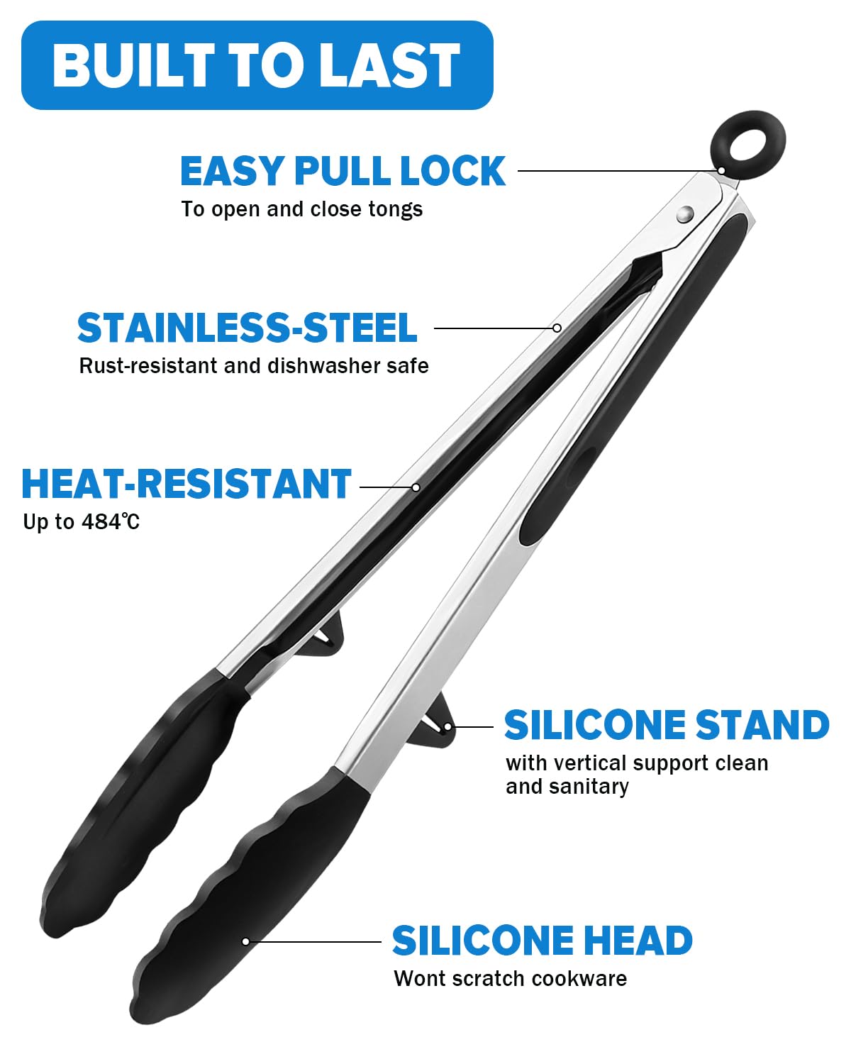 DaiRen Kitchen set of 3 kitchen tongs ideal for grilling, flipping, and serving