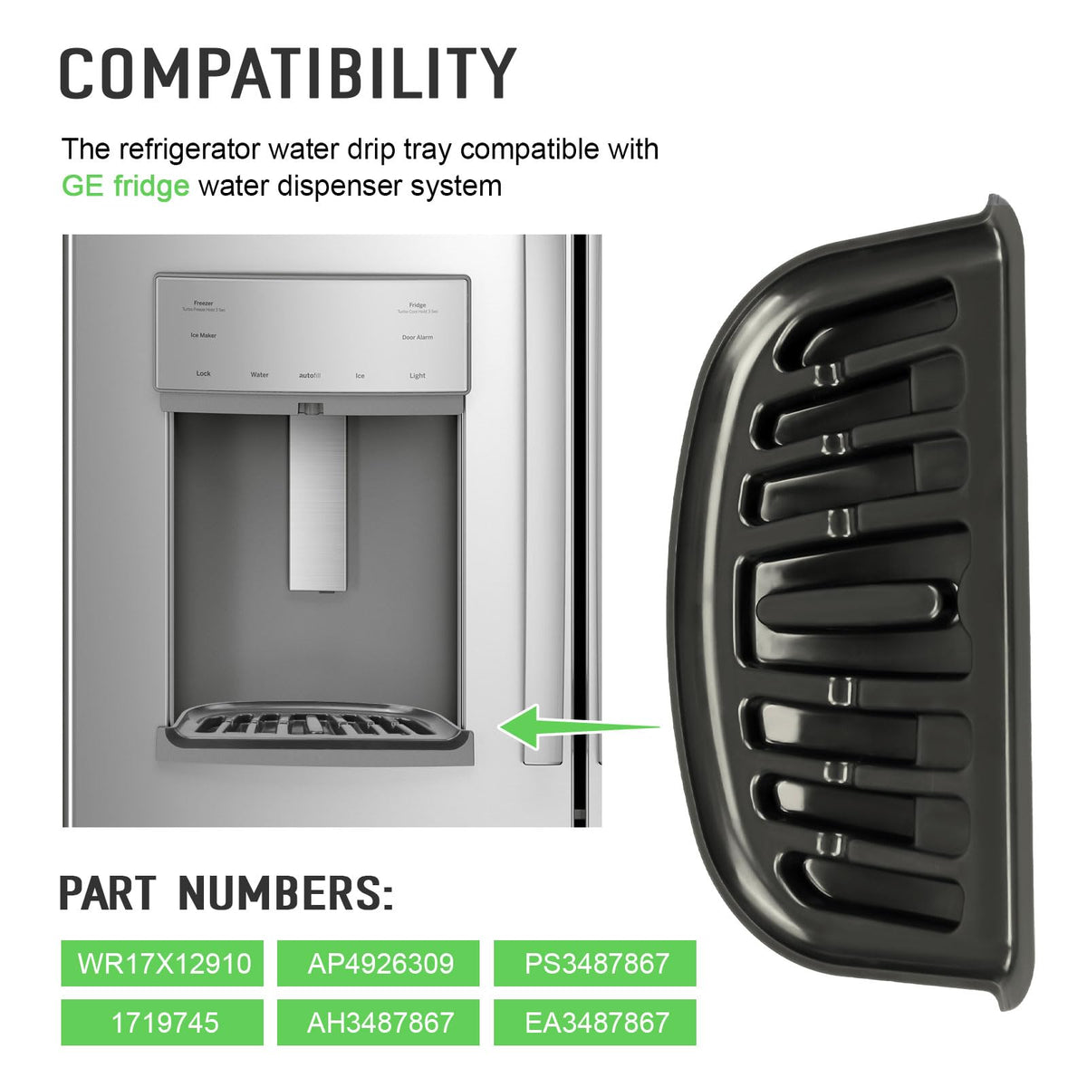 Dairrr Fuuu WR17X12910 grille replacement closeup, durable plastic resists corrosion