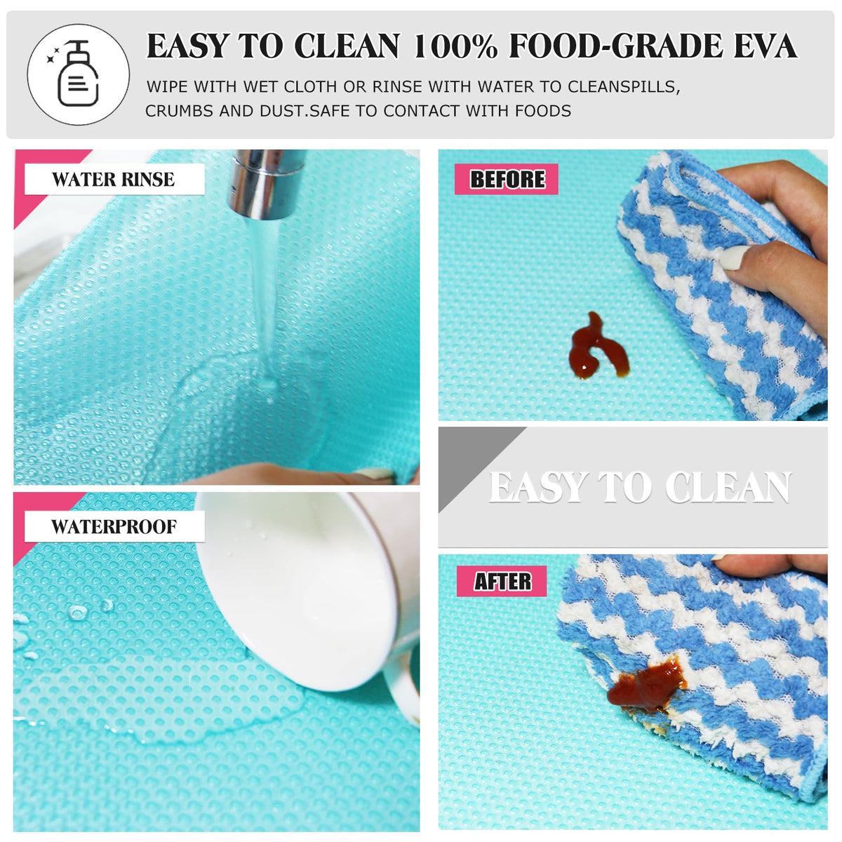Daixers easy-clean fridge mats blue wipe or rinse after use.