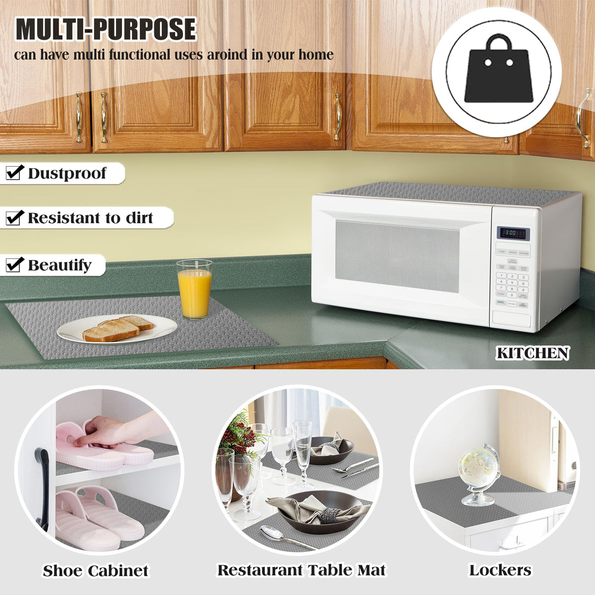 Daixers grey pantry mats enhance kitchen organization and surface protection