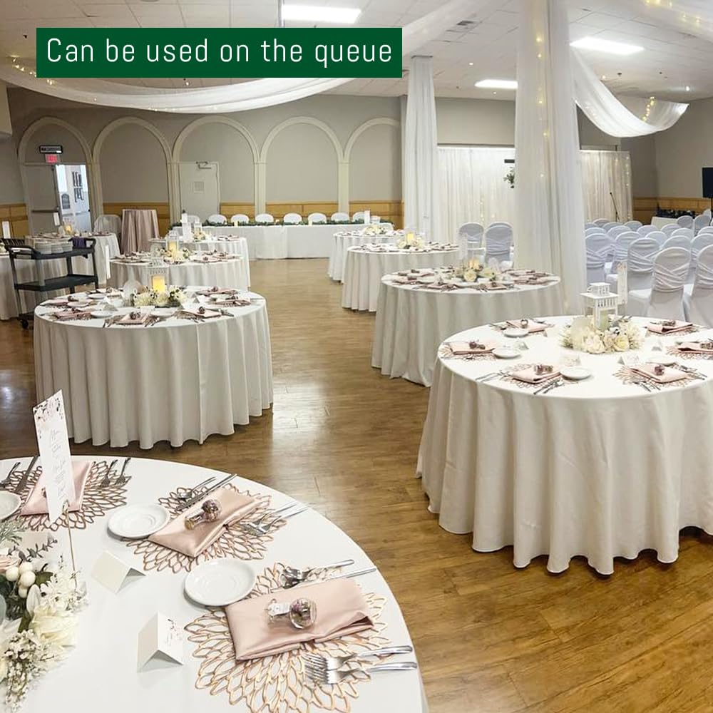 DAKKIONY polyester round tablecloth 120 inch white offers durable, easy-care fabric.