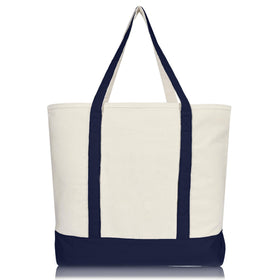 DALIX navy-natural color tote in action for everyday errands