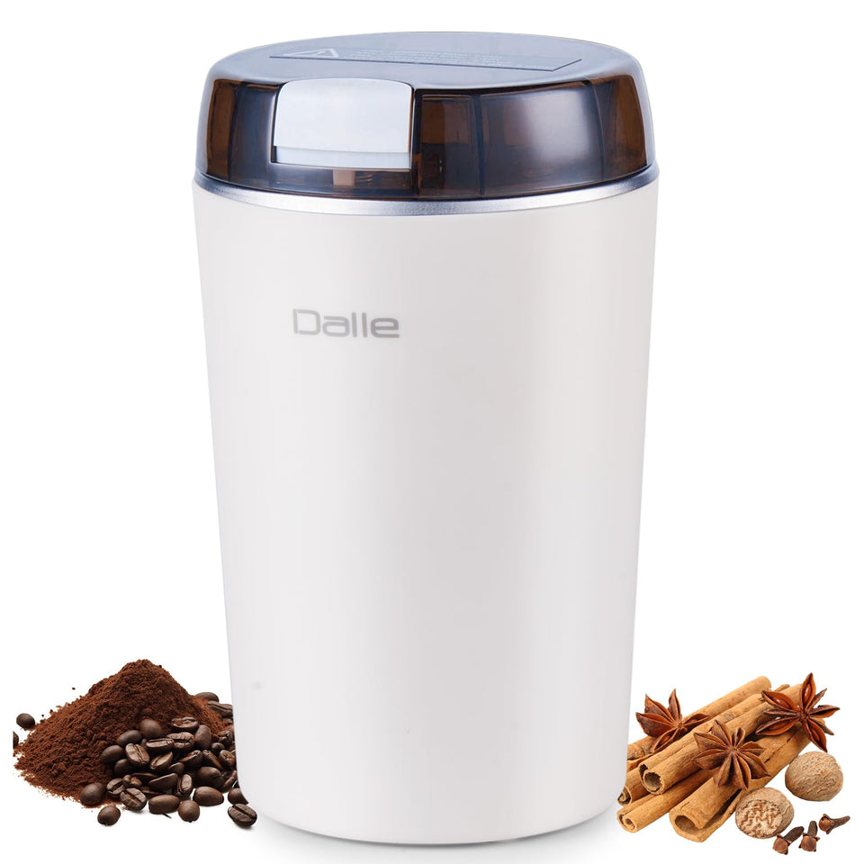 Dalle DG-001 small coffee grinder front view shows compact design for on-the-go grinding.