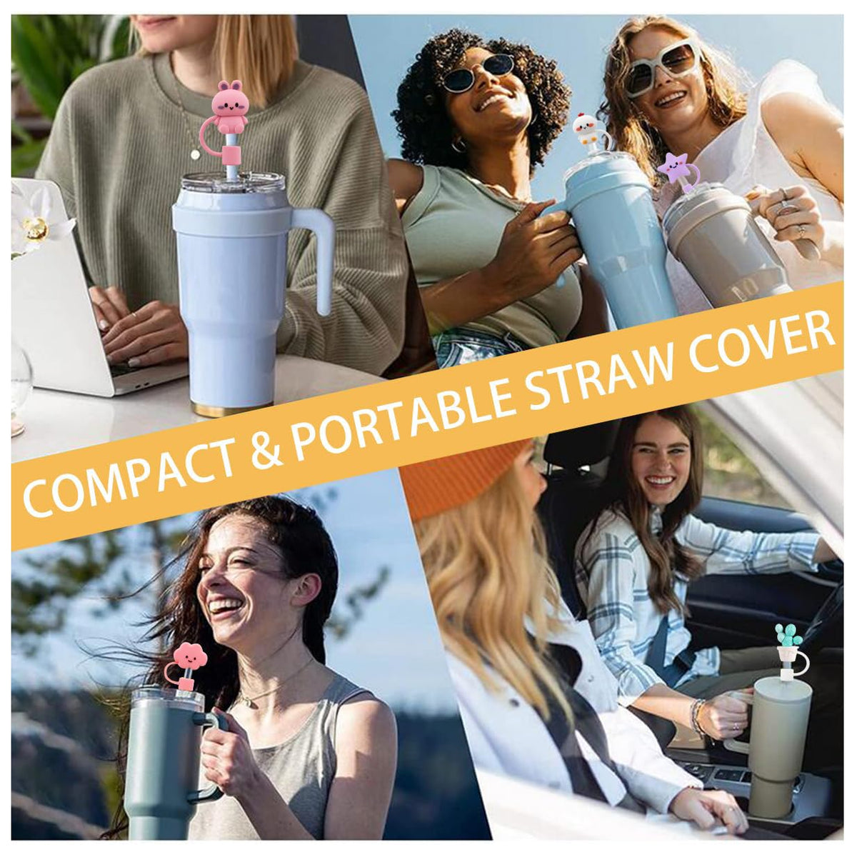 DALOO straw cover with cloud design, ideal for on-the-go cups, dust-proof and spill-resistant.