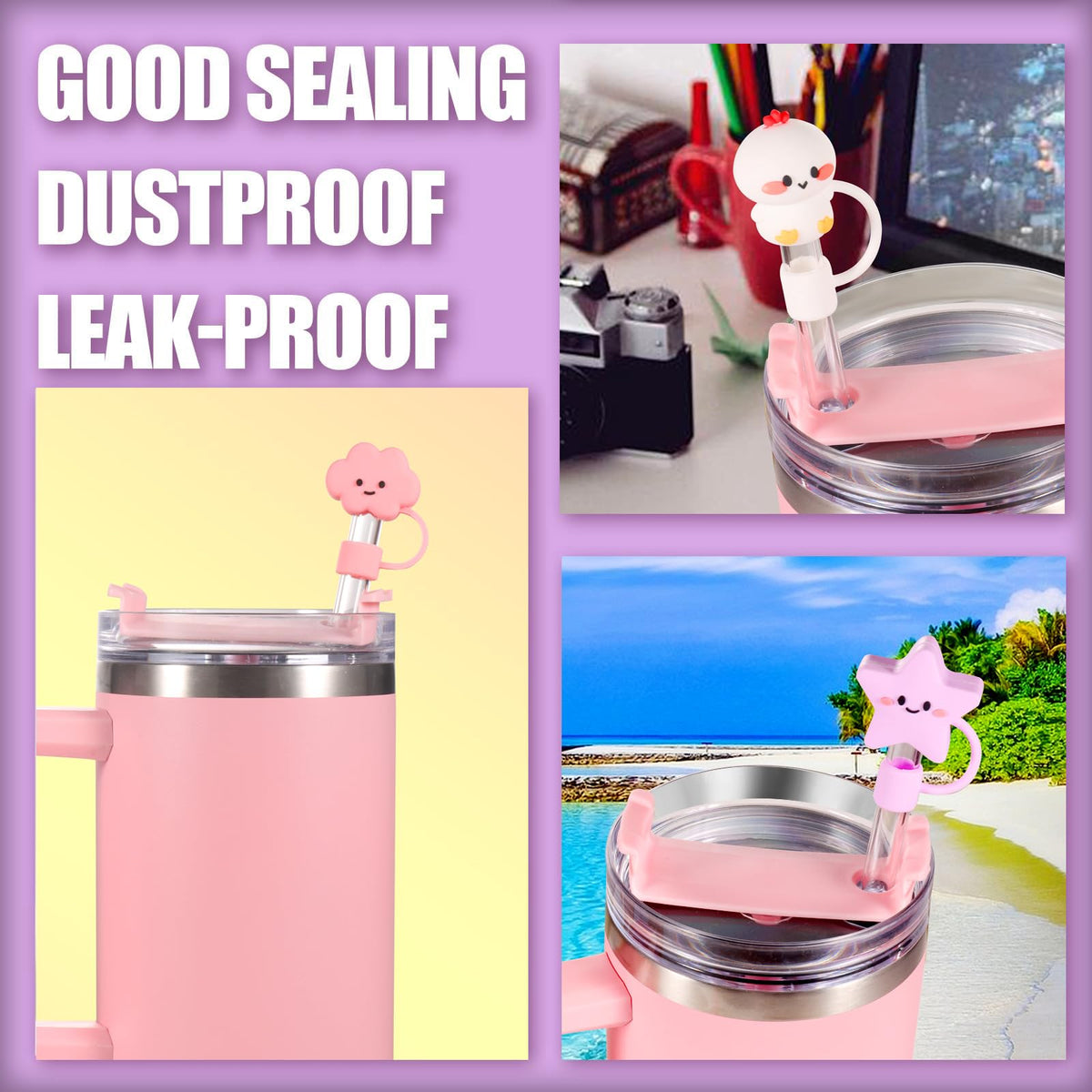 DALOO straw cover with rainbow design, adds personality while protecting your drink from spills.