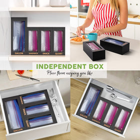 DALSHABET bamboo kitchen drawer organizer storing gallon to quart bags