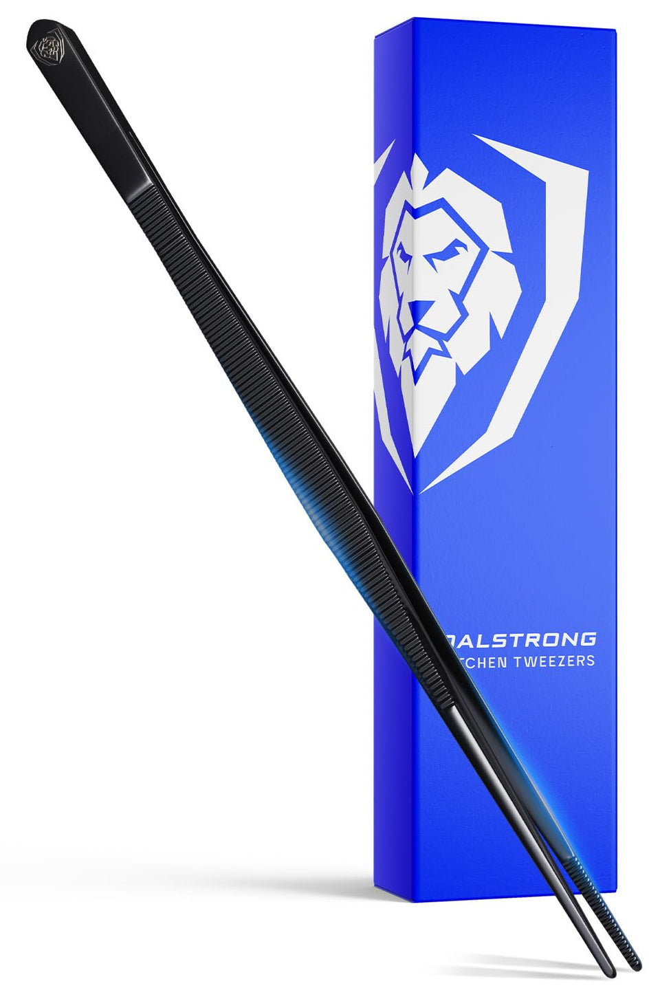 Dalstrong 12-inch chef tweezers with black titanium coating for precise cooking grip