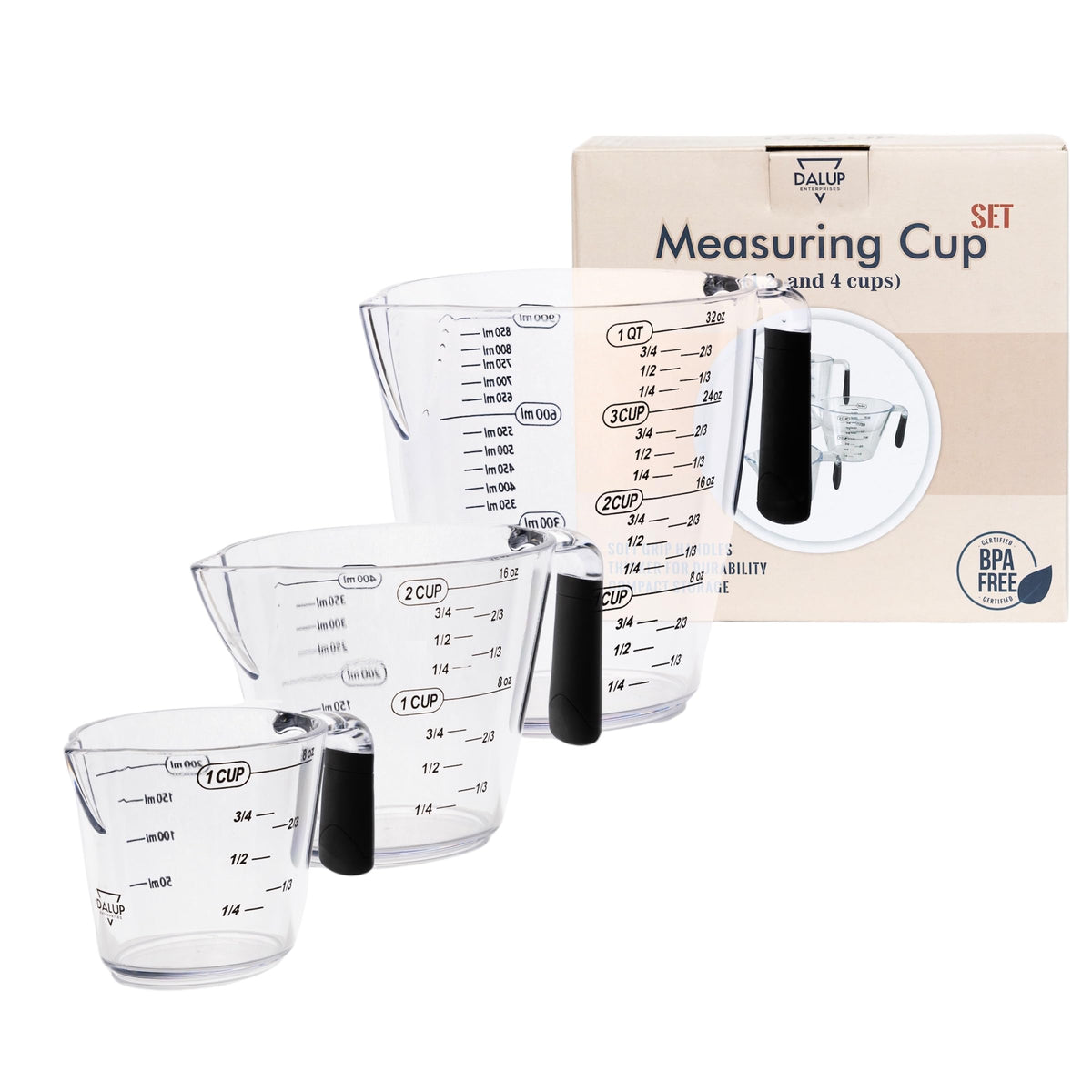 Dalup measuring cups stackable in a kitchen drawer for organization