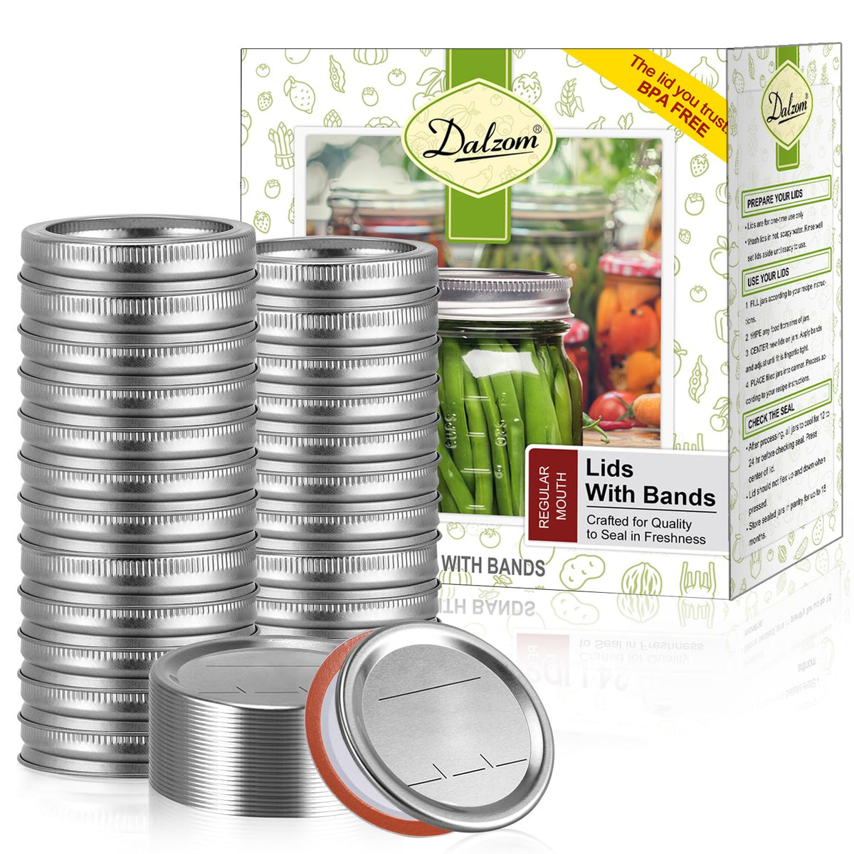 Dalzom regular mouth lids with rings for Ball and Kerr jars offering a secure airtight seal
