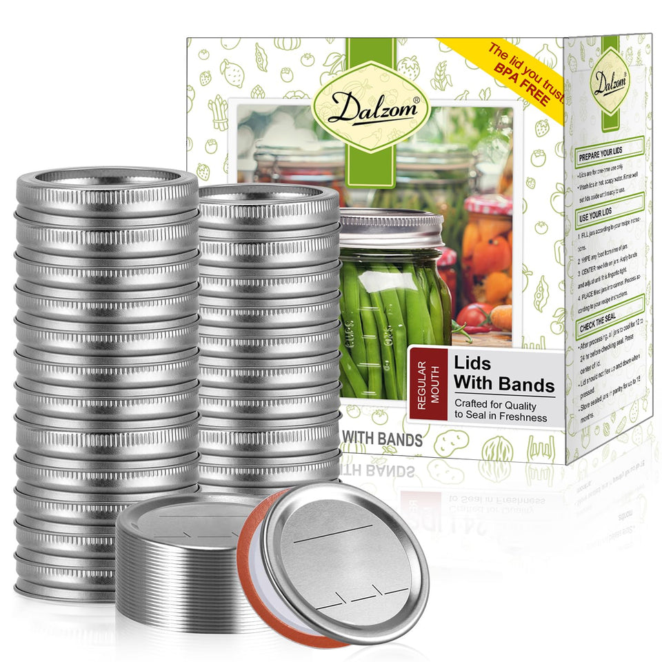 Dalzom regular mouth lids with rings for Ball and Kerr jars offering a secure airtight seal