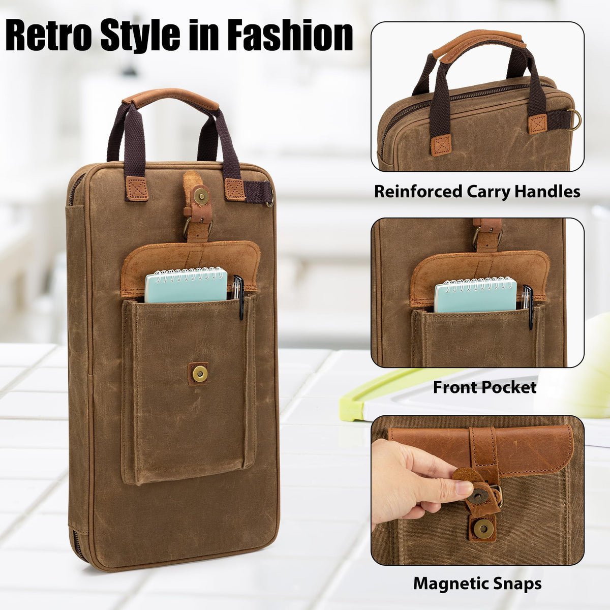 Damero bag interior shows elastic bands and hooks keeping knives secure during transport