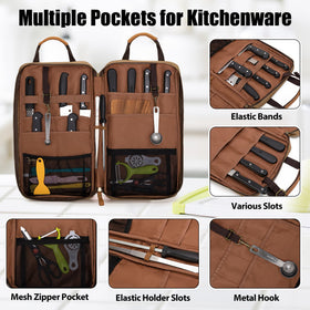 Damero knife bag with top handles and shoulder strap for versatile portability