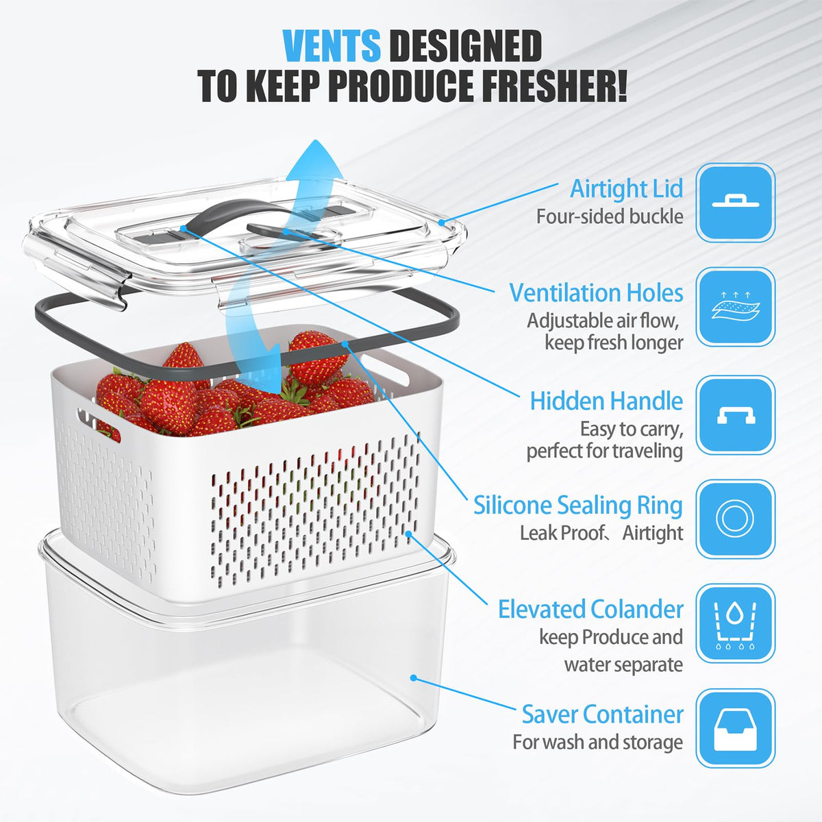 Damynuo fridge organizer bin with colander for drainage