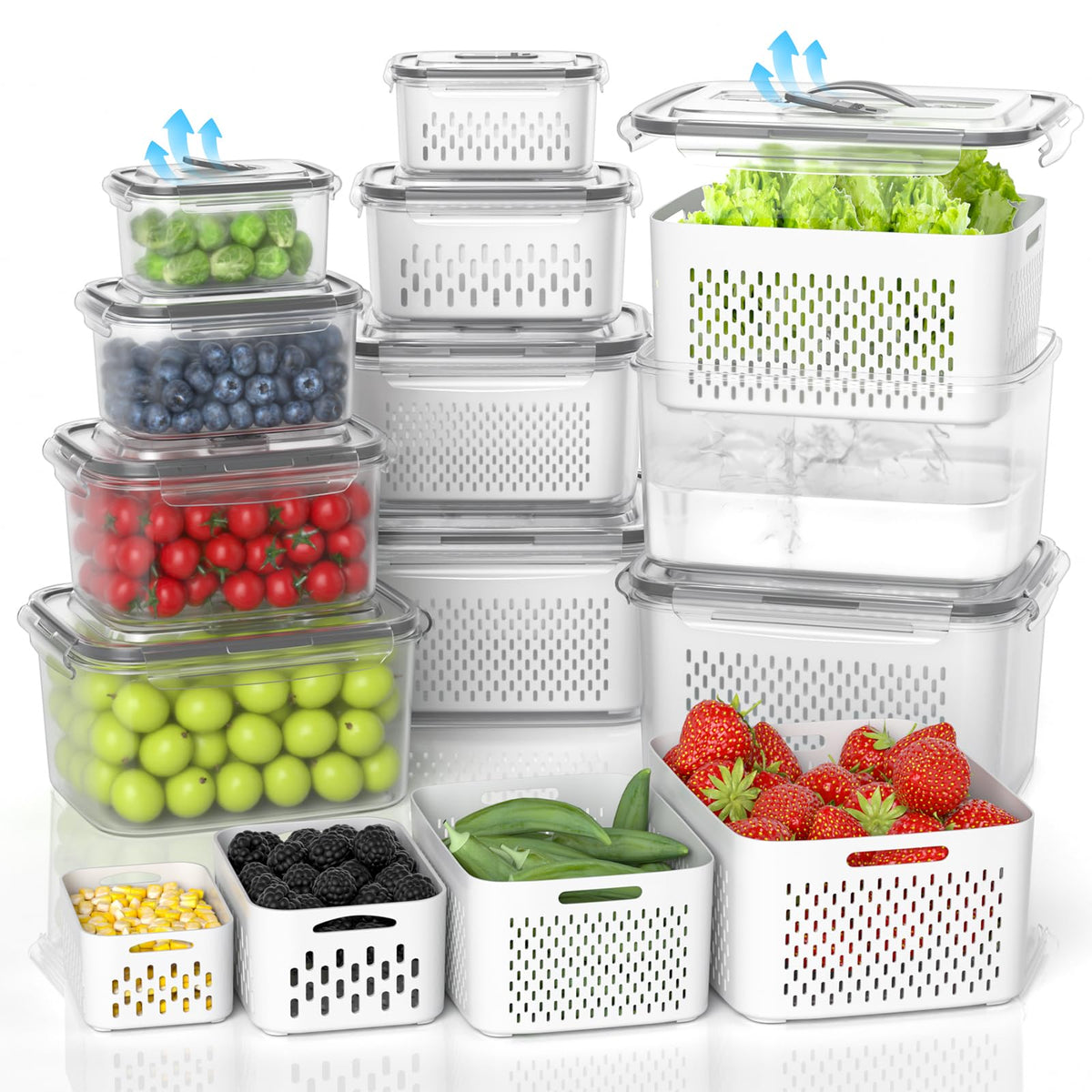 Damynuo fruit storage containers set with vented lids for organized fridge freshness
