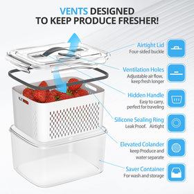 Damynuo fruit and veggie storage with removable colander for easy washing