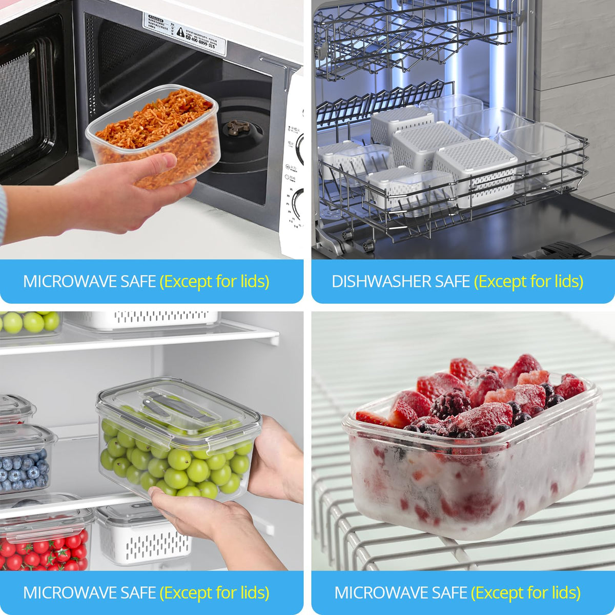 Damynuo clear polypropylene containers stack neatly to save kitchen space