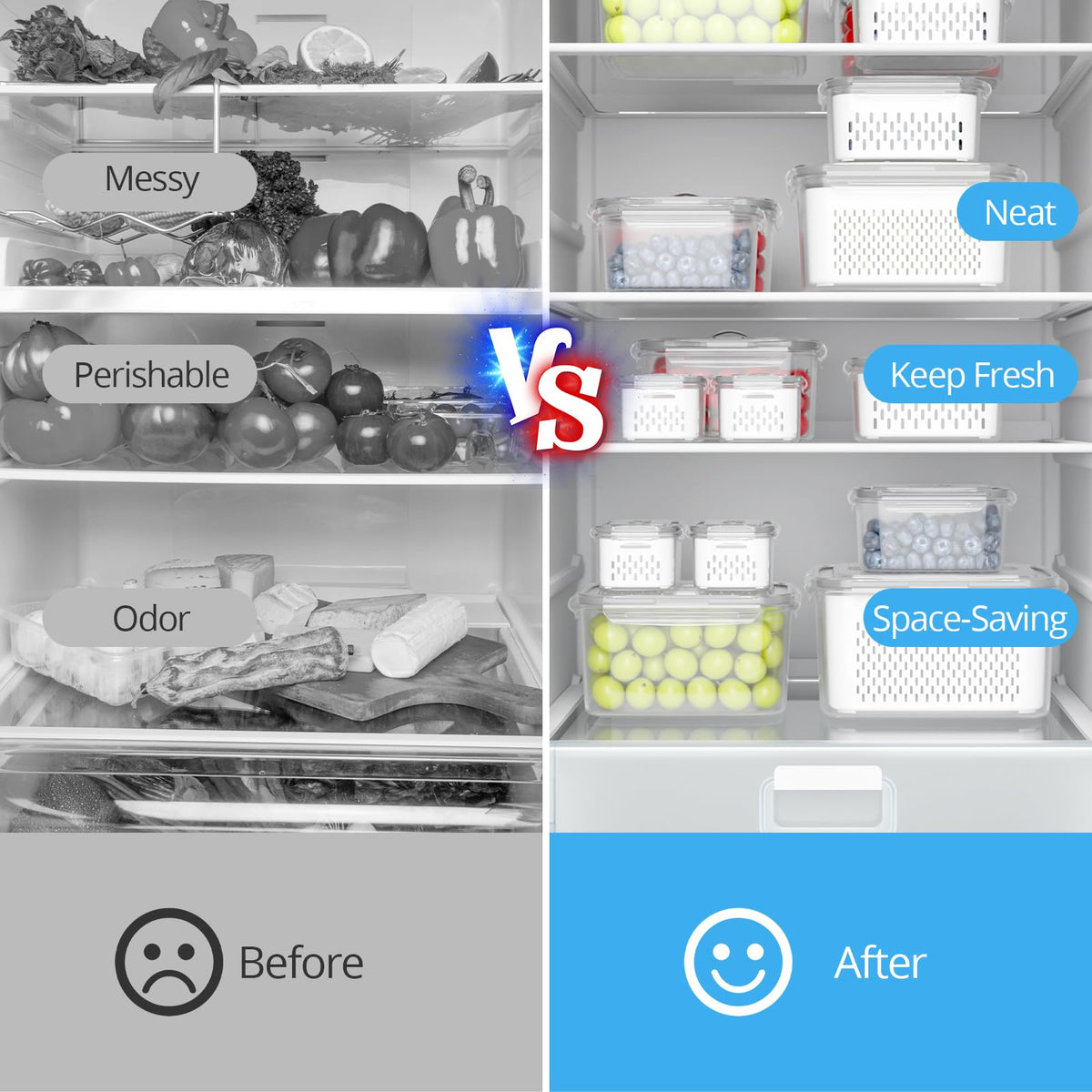 Damynuo stackable bins save fridge space and are dishwasher safe