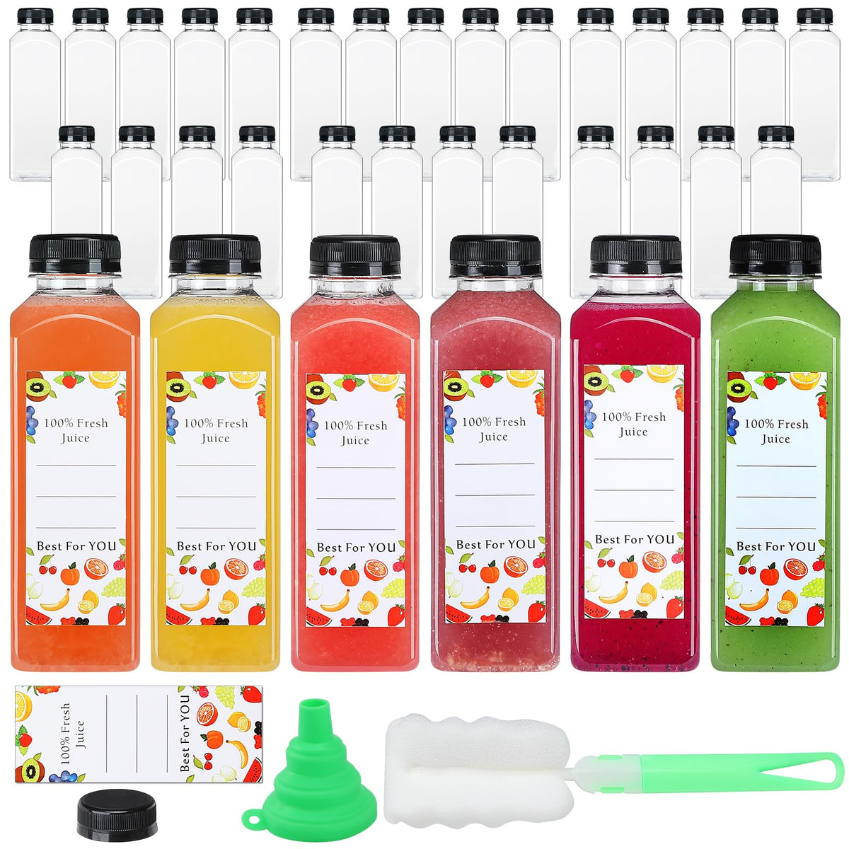 DANALLAN 33pcs 16oz bottles with caps for batch prep and on-the-go drinks.