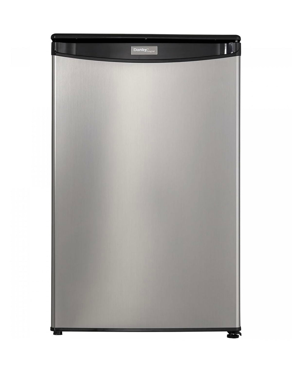 Danby DAR044A4BSLDD front view shows a compact fridge ideal for small kitchens.