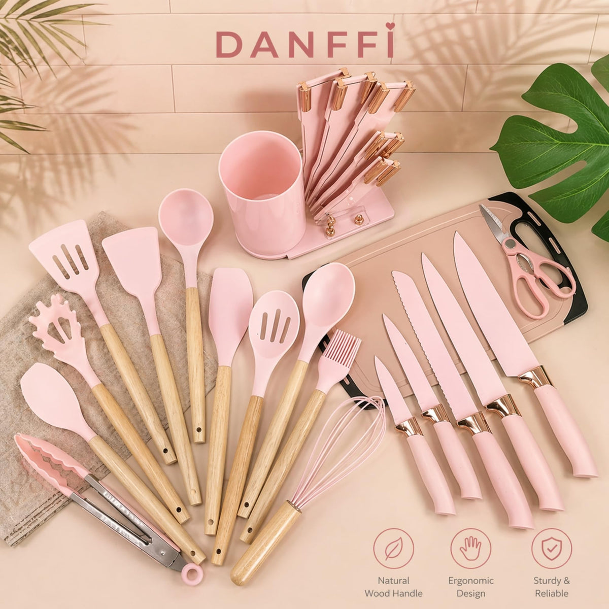 DANFFI rose-gold accented knife collection adds elegance to prep tasks