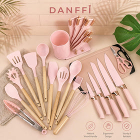 DANFFI rose-gold accented knife collection adds elegance to prep tasks