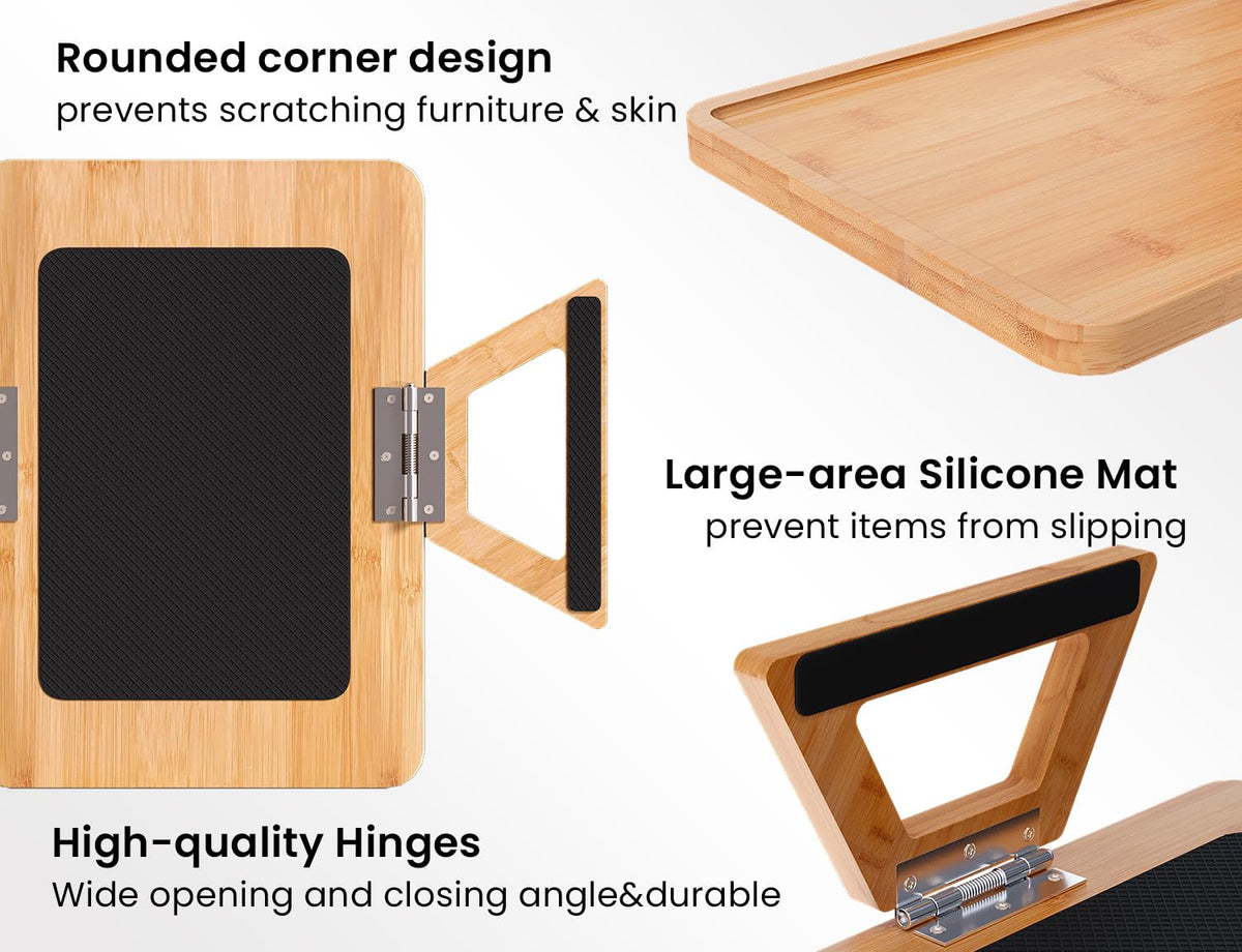 Danfoxer armrest clip-on tray with adjustable angle fits many sofa arms.